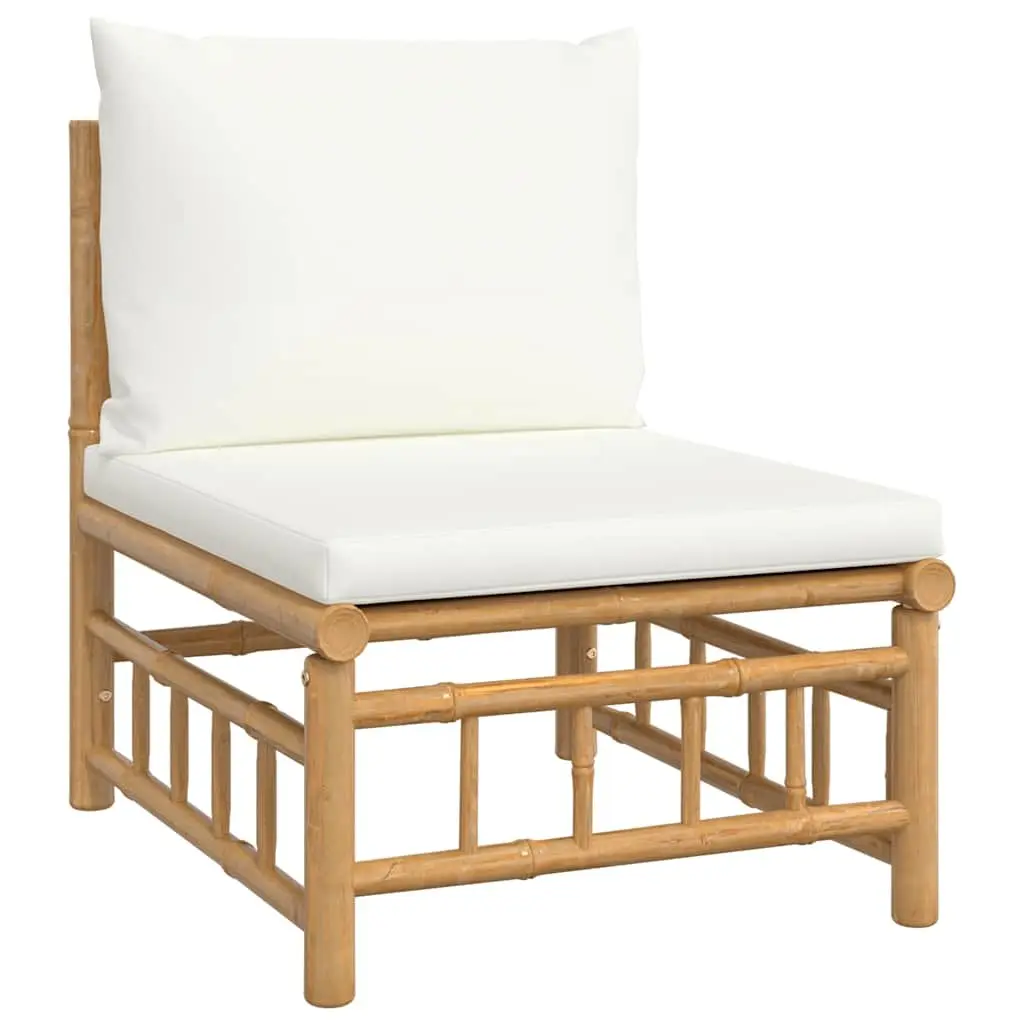 Bamboo Outdoor Lounge Set Cream White Cushions 3 Piece Garden Sofa and Coffee Table