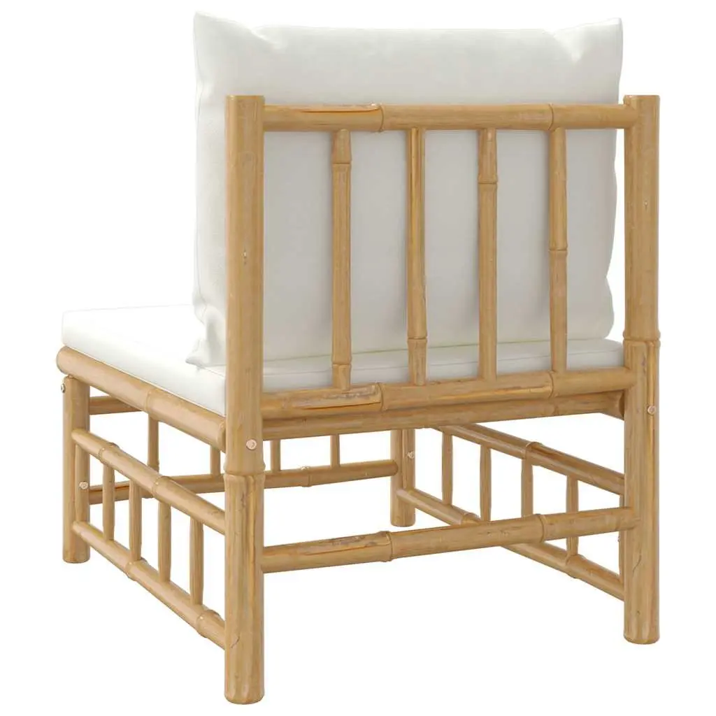 Bamboo Garden Middle Sofa with Cream White Cushions Modular Outdoor Sectional Seating