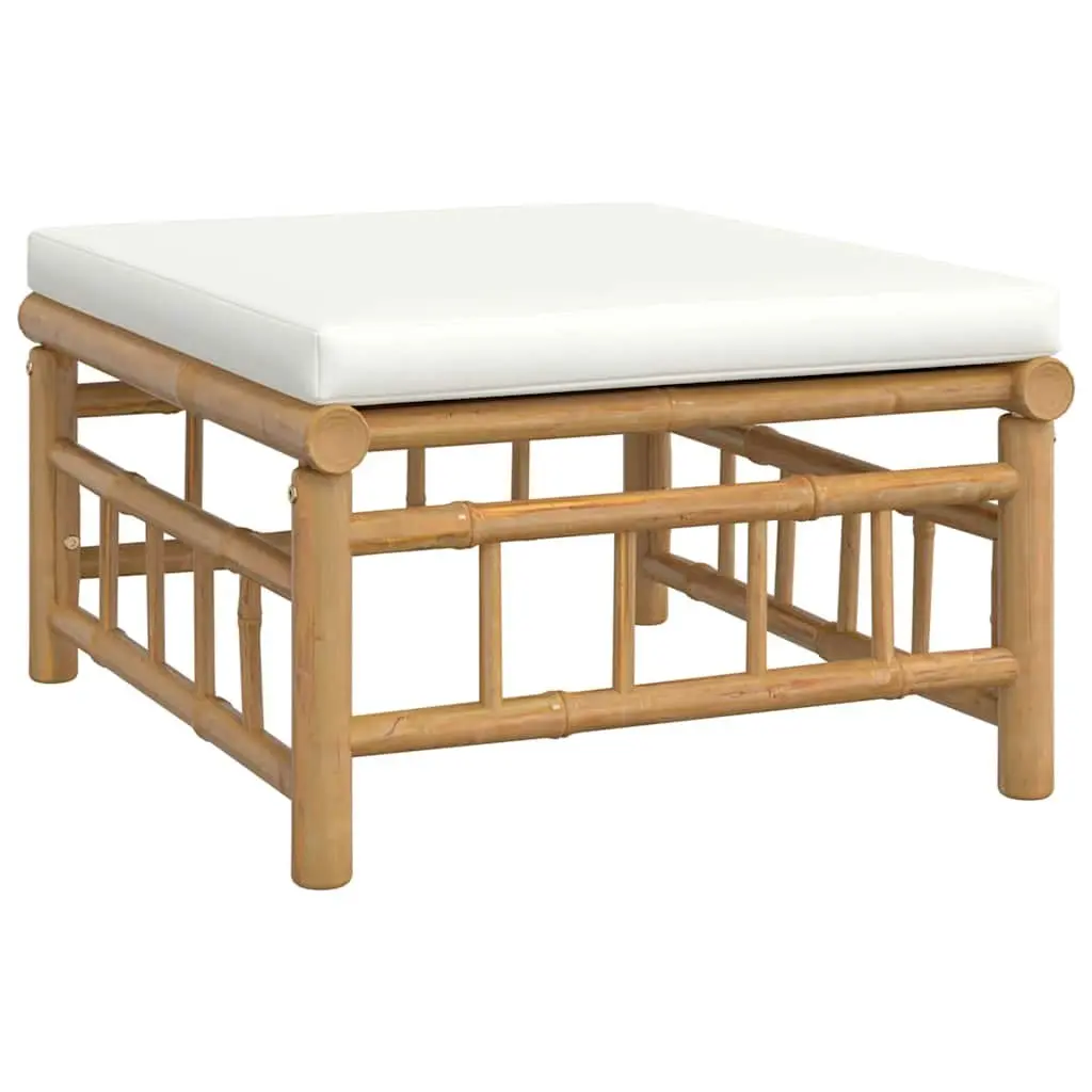 Outdoor Garden Footstool Ottoman Bamboo Frame White Cushion Seat Patio Furniture