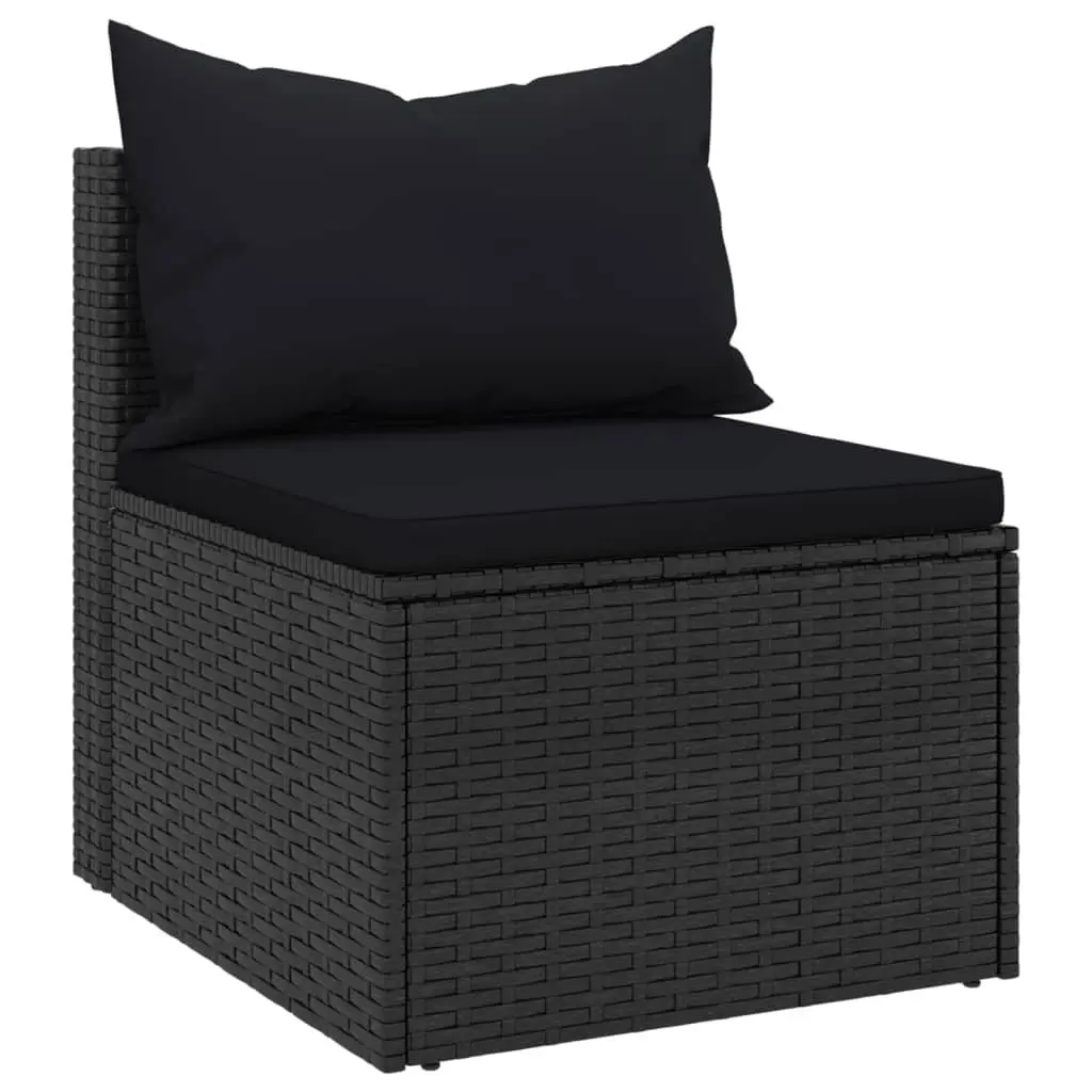 Outdoor Middle Sofas 2 Piece Black Weather-Resistant Rattan Seating Set with Cushions