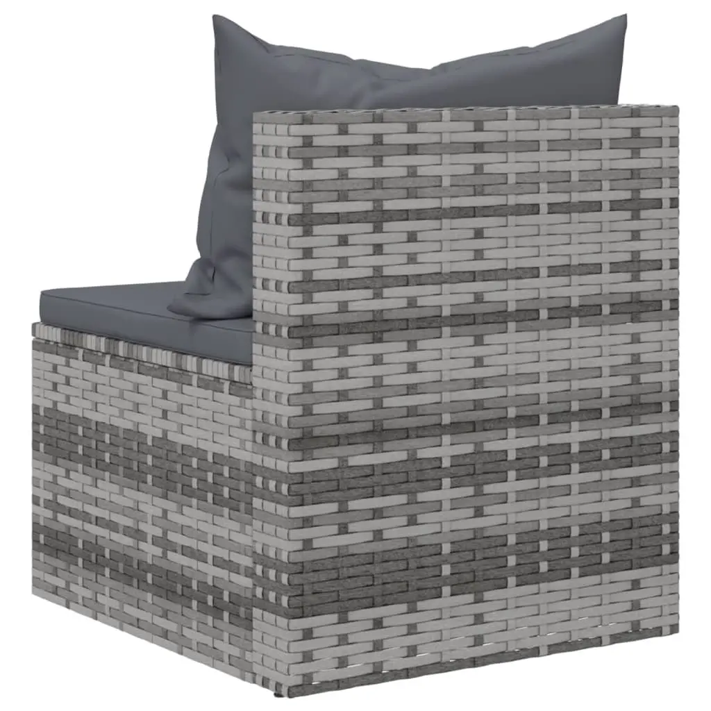 Garden Middle Sofa Set 2 Piece Grey with Cushions Durable Poly Rattan Comfort Seating