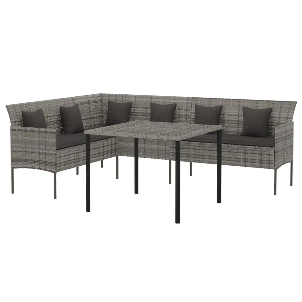 Outdoor Dining Set 2 Piece Grey PE Rattan Furniture with Cushions for Garden and Patio