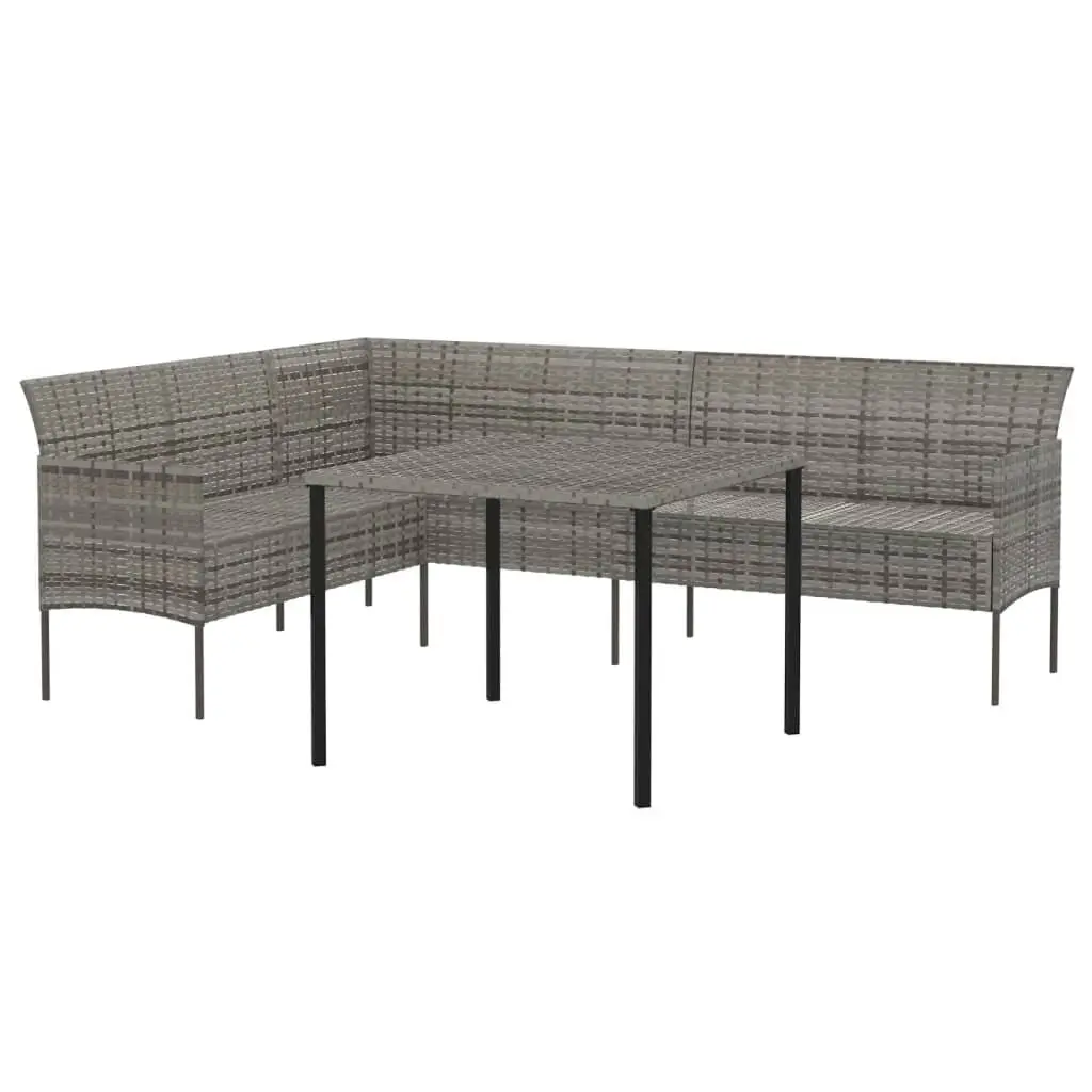 Outdoor Dining Set 2 Piece Grey PE Rattan Furniture with Cushions for Garden and Patio