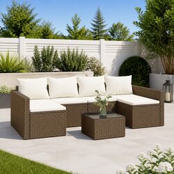 Elegant Outdoor Lounge Pair with Cushions and Coffee Table