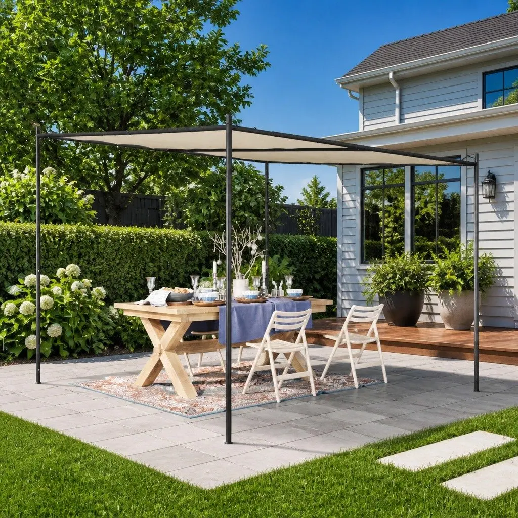 Gazebo 3x3 m Beige Waterproof Polyester Steel Frame Outdoor Canopy