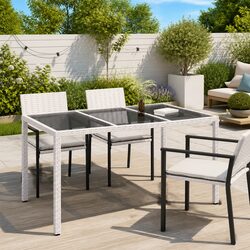 Garden Dining Table 150x90x75cm Outdoor Furniture White Poly Rattan Patio