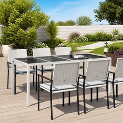 Garden Dining Table 190x90x75cm White Poly Rattan Outdoor Furniture Patio