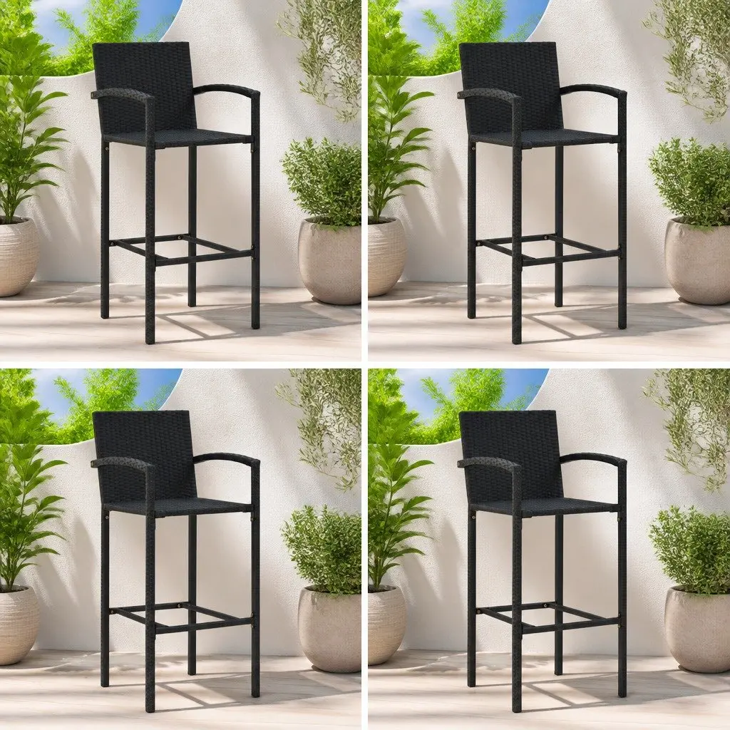 Bar Stools 4 Piece Black Weather-Resistant PE Rattan Indoor Outdoor Kitchen Dining Seat
