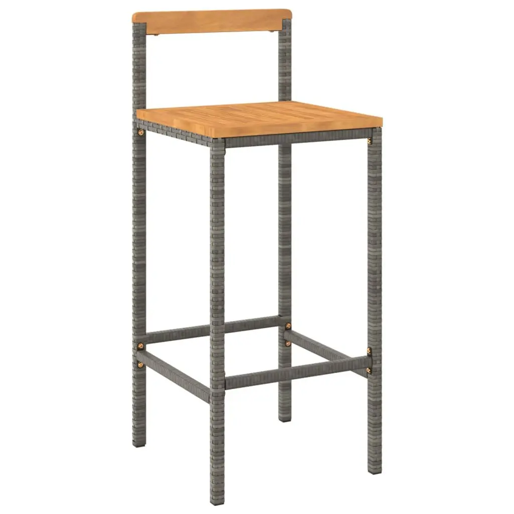 Bar Stools Set of 2 Grey Weather-resistant PE Rattan Wooden Seat Indoor Outdoor Kitchen Counter