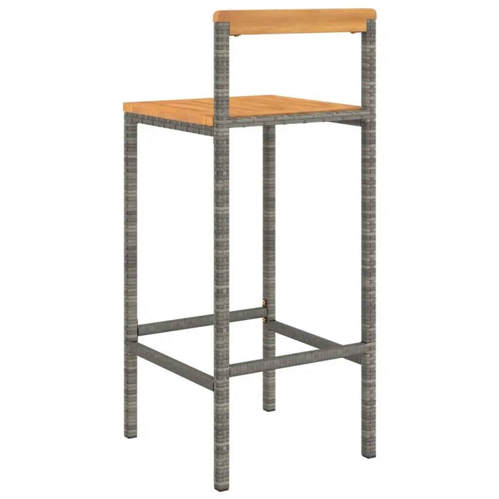 Bar Stools Set of 2 Grey Weather-resistant PE Rattan Wooden Seat Indoor Outdoor Kitchen Counter