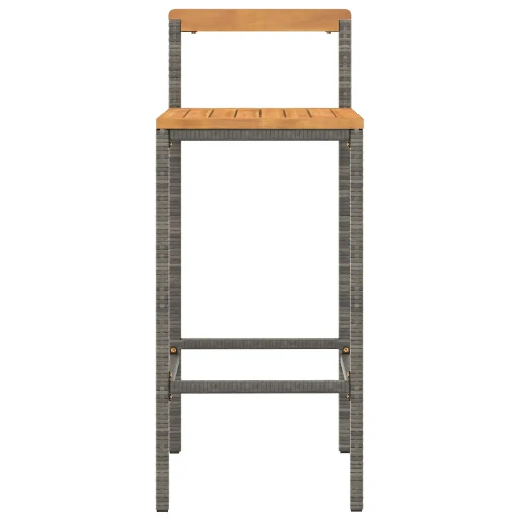 Bar Stools Set of 4 Grey Weather-Resistant Poly Rattan Wooden Seat Indoor Outdoor Dining Chair