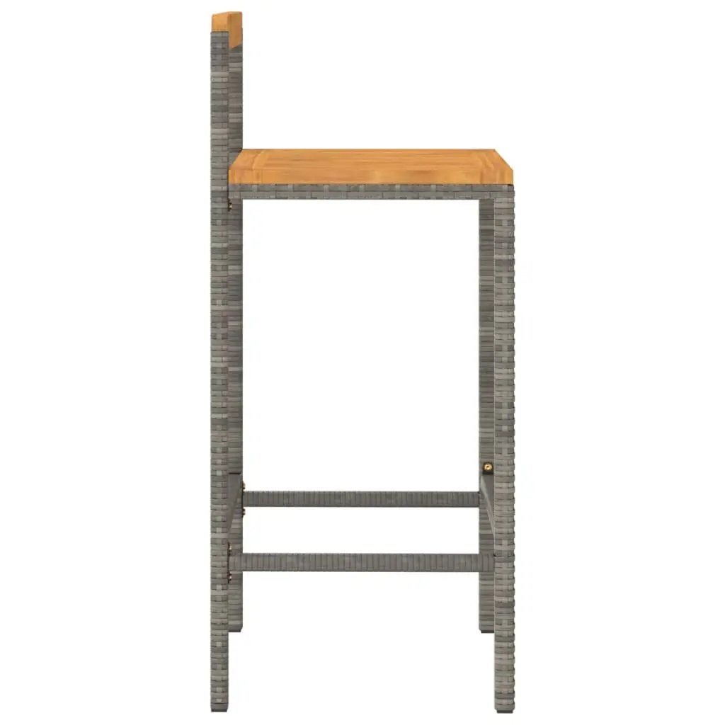 Bar Stools Set of 4 Grey Weather-Resistant Poly Rattan Wooden Seat Indoor Outdoor Dining Chair