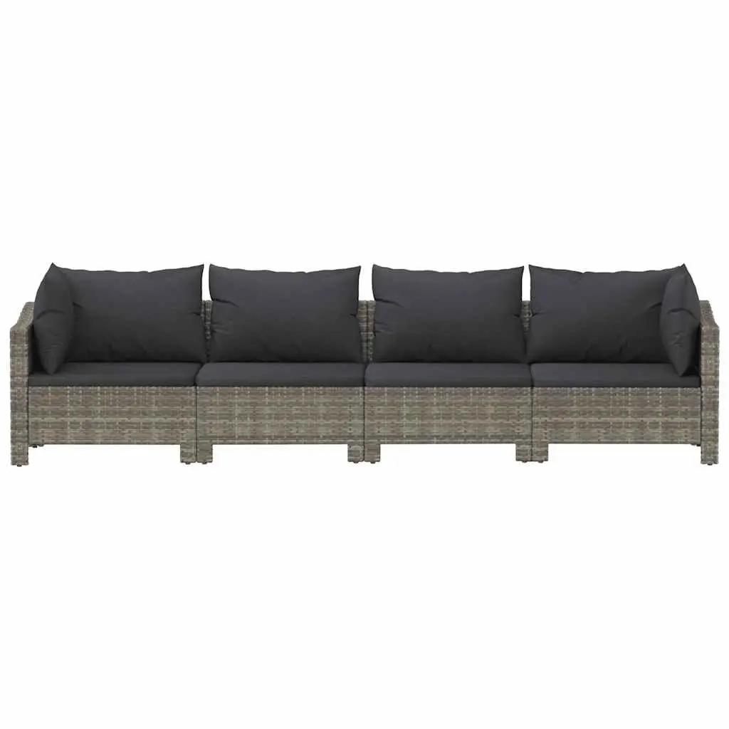 Garden Lounge Set 4 Piece Grey Poly Rattan Sofa with Cushions