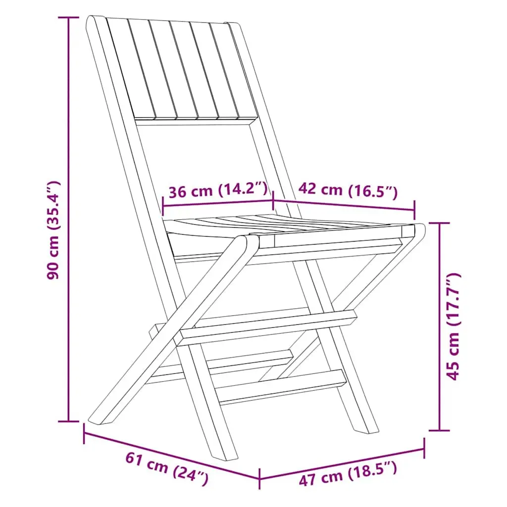 Folding Garden Chairs 2pc Outdoor Seating Solid Wood Brown 47x61x90cm