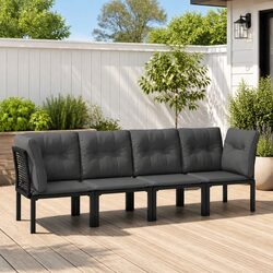 4-Piece Garden Lounge Set with Cushions - Black Grey