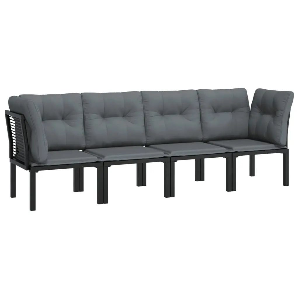 Garden Lounge Set 4 Piece Modular Outdoor Furniture Black Grey Weather-resistant PE Rattan