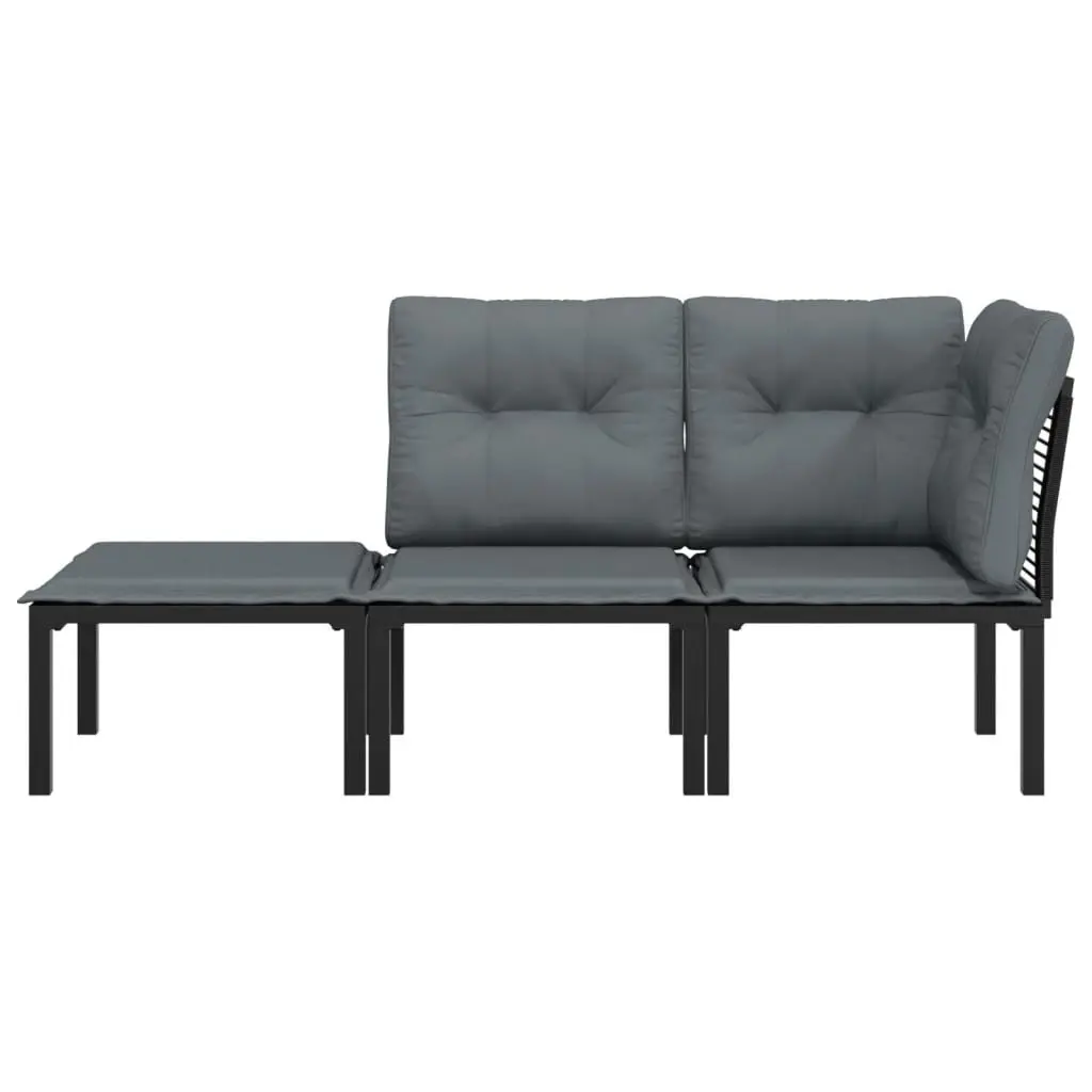Outdoor Garden Lounge Set 3 Piece Modular Patio Furniture Weather-resistant PE Rattan Black Grey