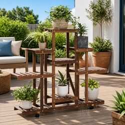 Elevate Your Space with a Wooden Plant Stand on Wheels