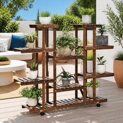Enhance Your Space with a Mobile Wooden Flower Rack