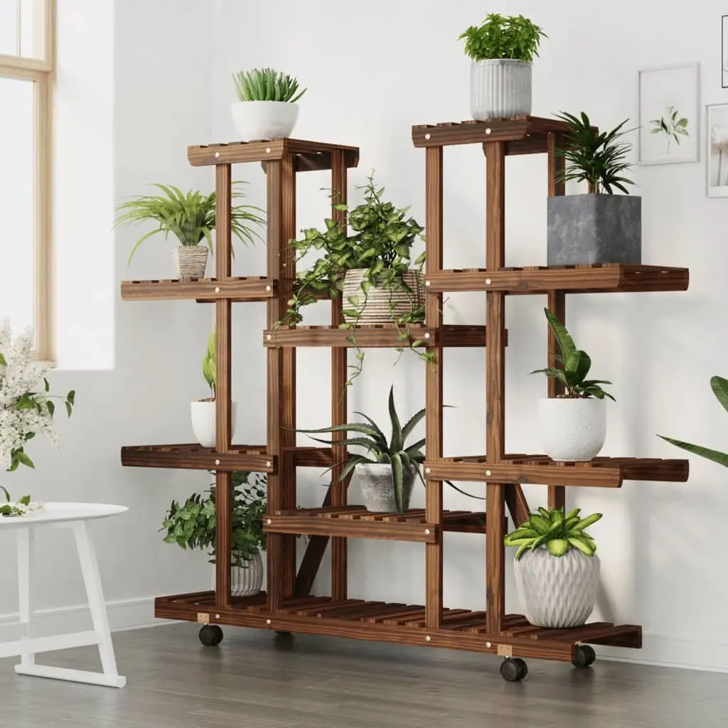 Wooden Plant Stand with Wheels 360-Degree Rotatable Sturdy Construction