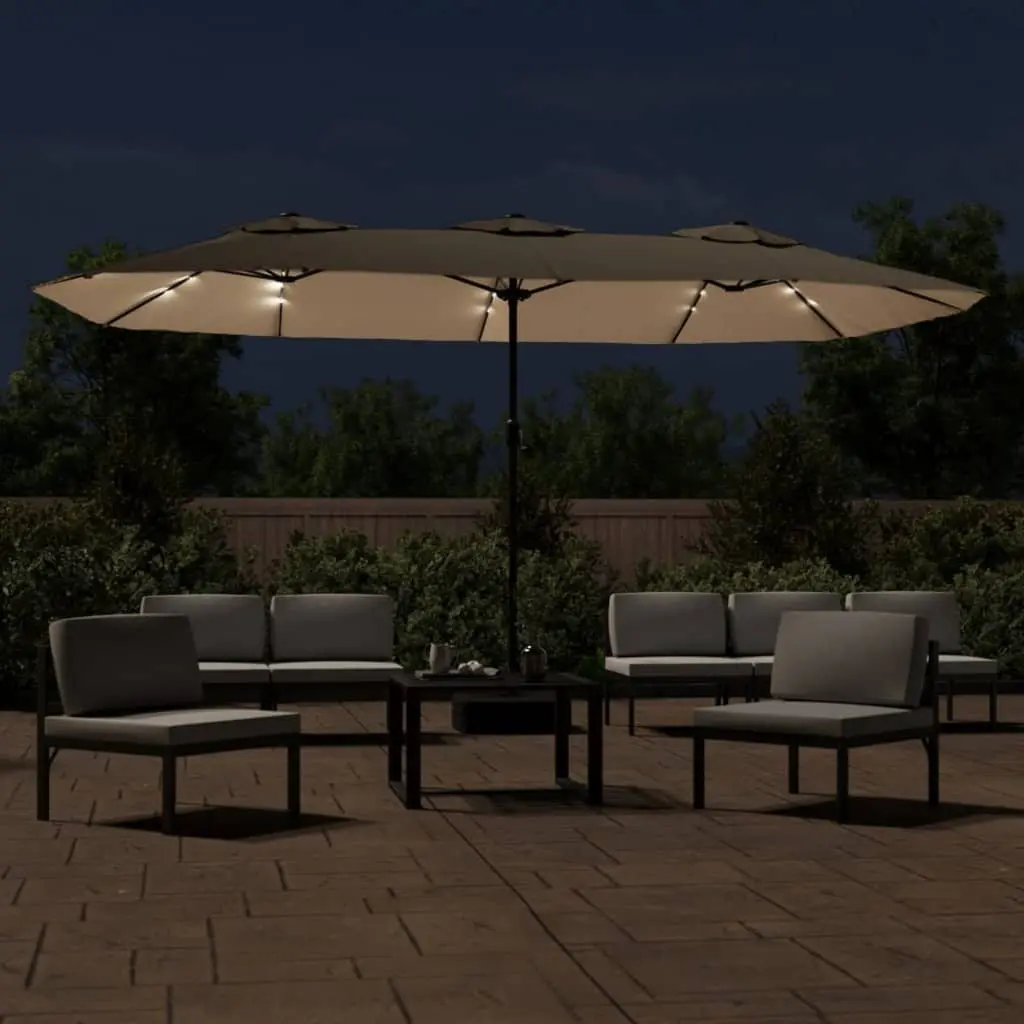 Double-Head Garden Parasol 449x265cm UV Protective with Integrated LED Lights