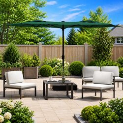 Double-Head Garden Parasol with LED Lights Outdoor Sunshade Patio Umbrella
