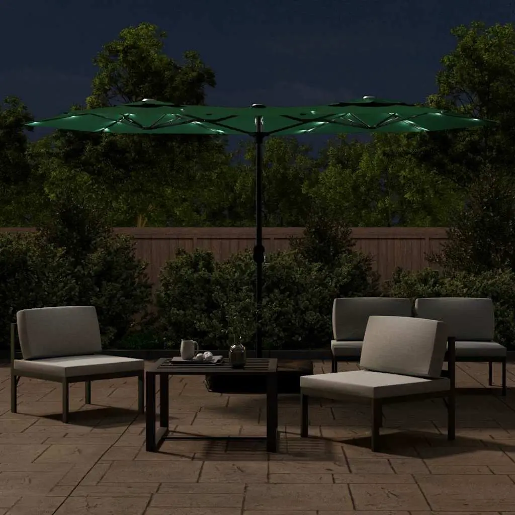 Double-Head Garden Parasol 316 x 145 cm Integrated LED Lights UV Protective Canopy