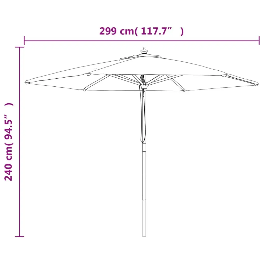 Garden Parasol 299x240 cm UV Protective Polyester Canopy Hardwood Pole Wind Vent