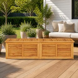 Garden Storage Box Solid Teak Wood Outdoor Indoor Bench Chest Louvres Design