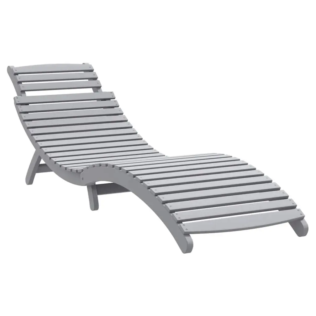 Sun Lounger Grey Solid Wood Acacia Foldable Garden Patio Pool Outdoor Lounge