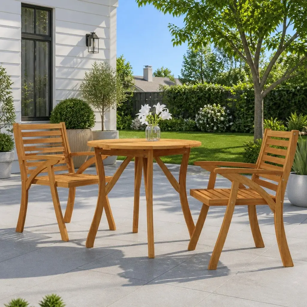 Round Garden Table Ø 85 cm Solid Acacia Wood Outdoor Dining Table