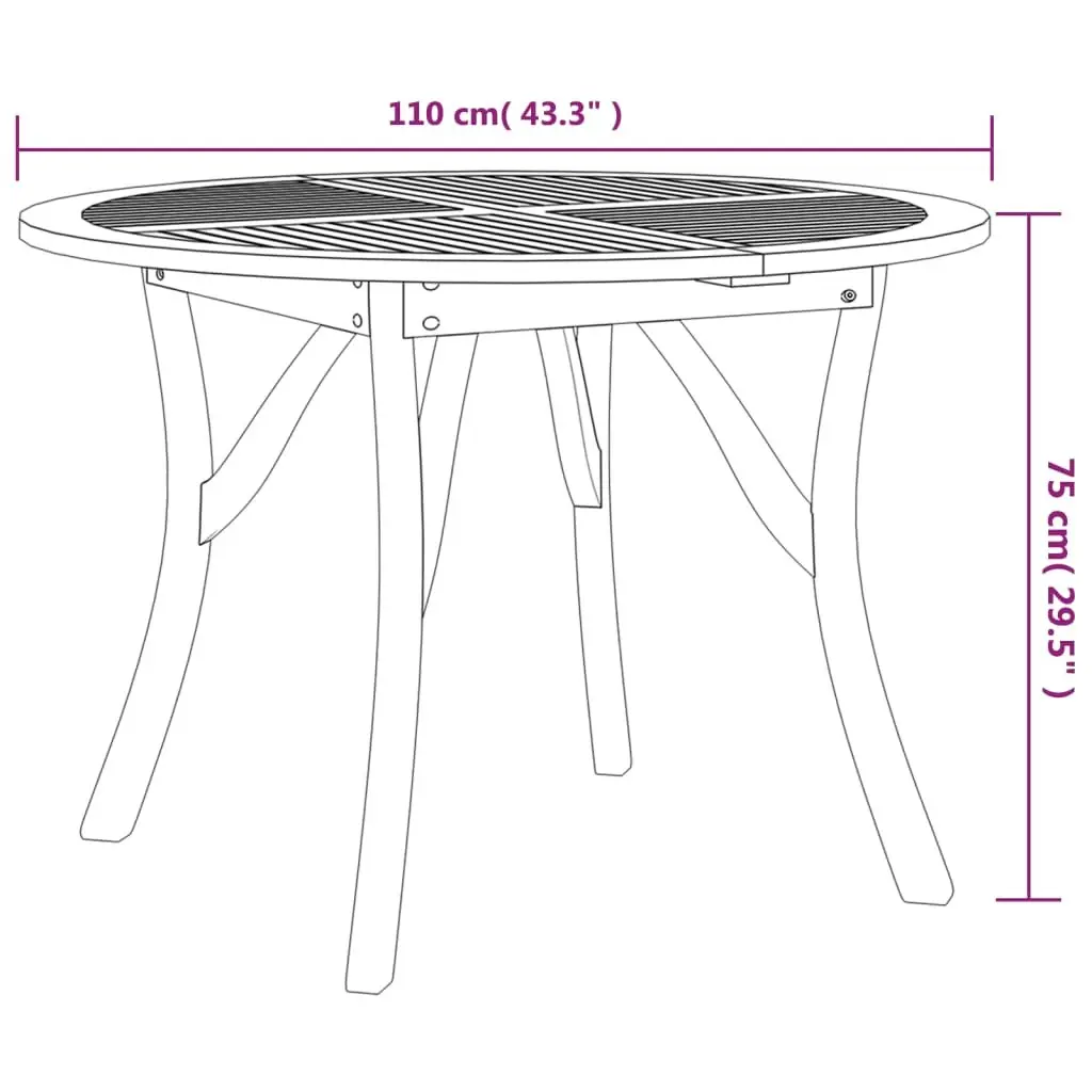 Garden Table Ø 110 cm Solid Acacia Wood Outdoor Dining Round Patio Furniture