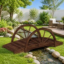 Enhance Your Garden with a Brown Fir Wood Half-wheel Bridge