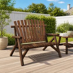 2-Seater Garden Bench Outdoor Wooden Seat Brown Furniture Patio Backyard