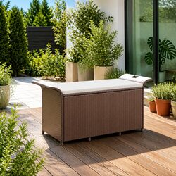 Chic Brown Outdoor Garden Bench with Storage Cushion