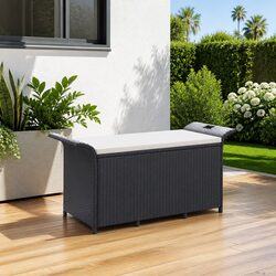 Black Patio Garden Bench with Cushion and Hidden Storage