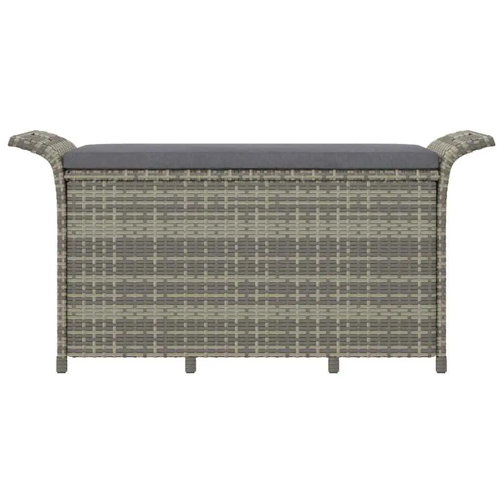 Outdoor Garden Bench with Storage Cushion Grey Poly Rattan Patio Seating