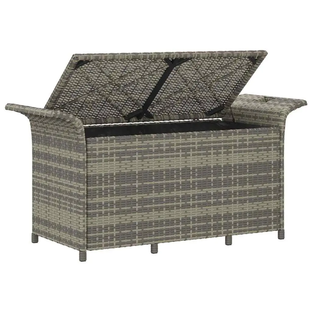 Outdoor Garden Bench with Storage Cushion Grey Poly Rattan Patio Seating