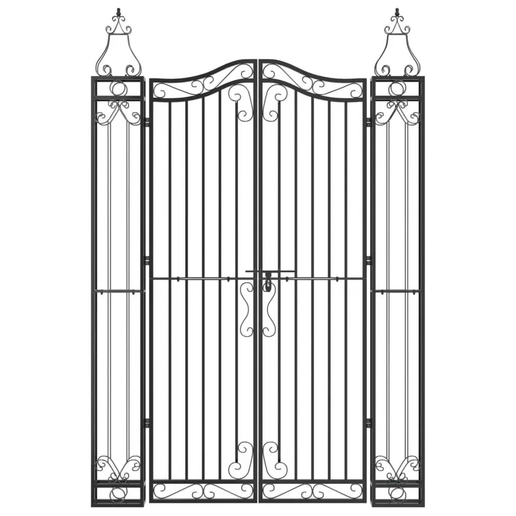 Garden Gate Black 121x180cm Wrought Iron Ornamental Fence Entryway Post
