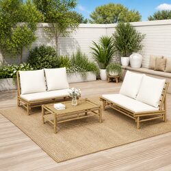 Outdoor Garden Lounge Set 2 Piece Bamboo Sectional Sofa with Cushions