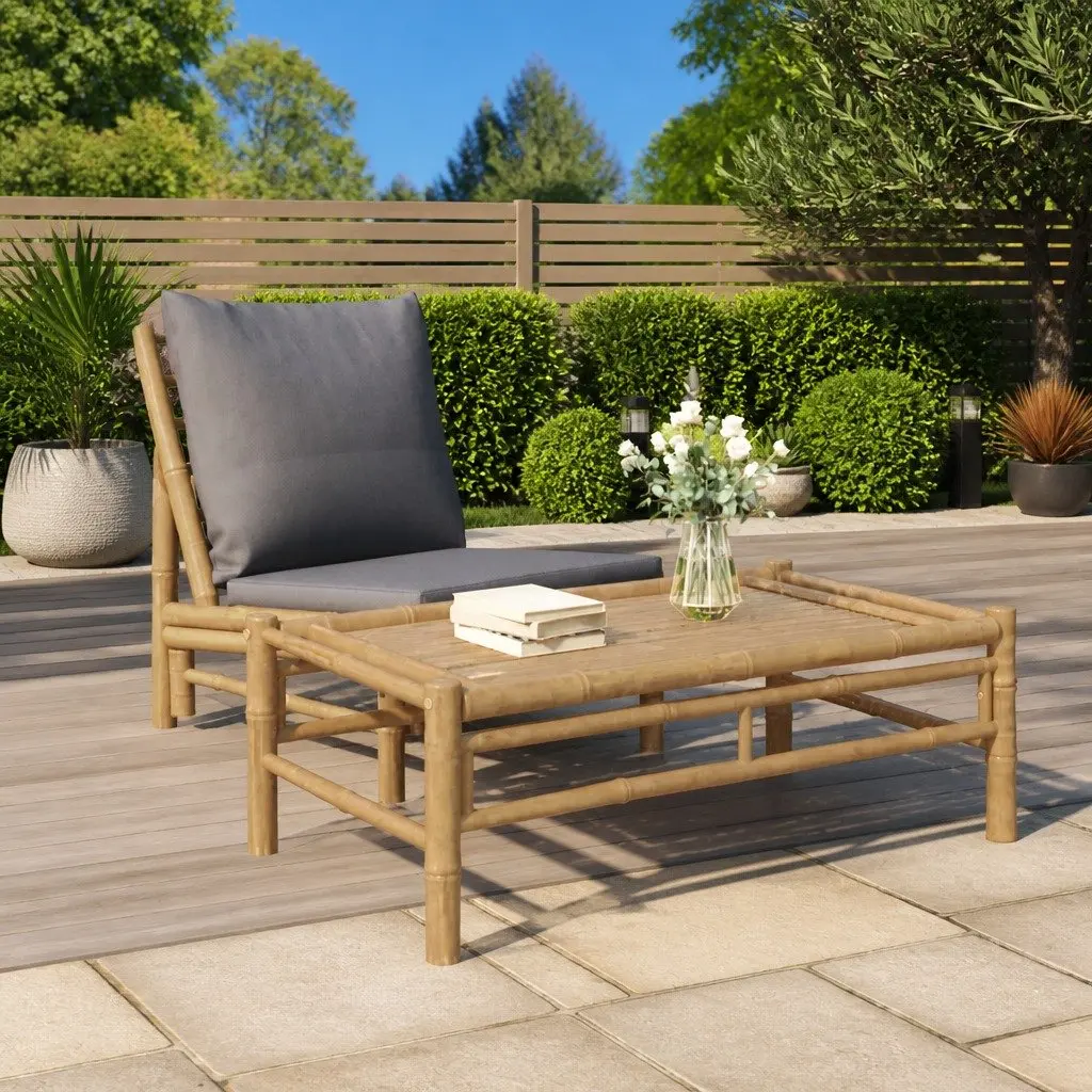 Bamboo Garden Coffee Table 100x55x33cm Sturdy Tabletop for Outdoor Patio Use