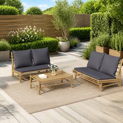 Comfortable Bamboo Garden Bench with Stylish Grey Cushions