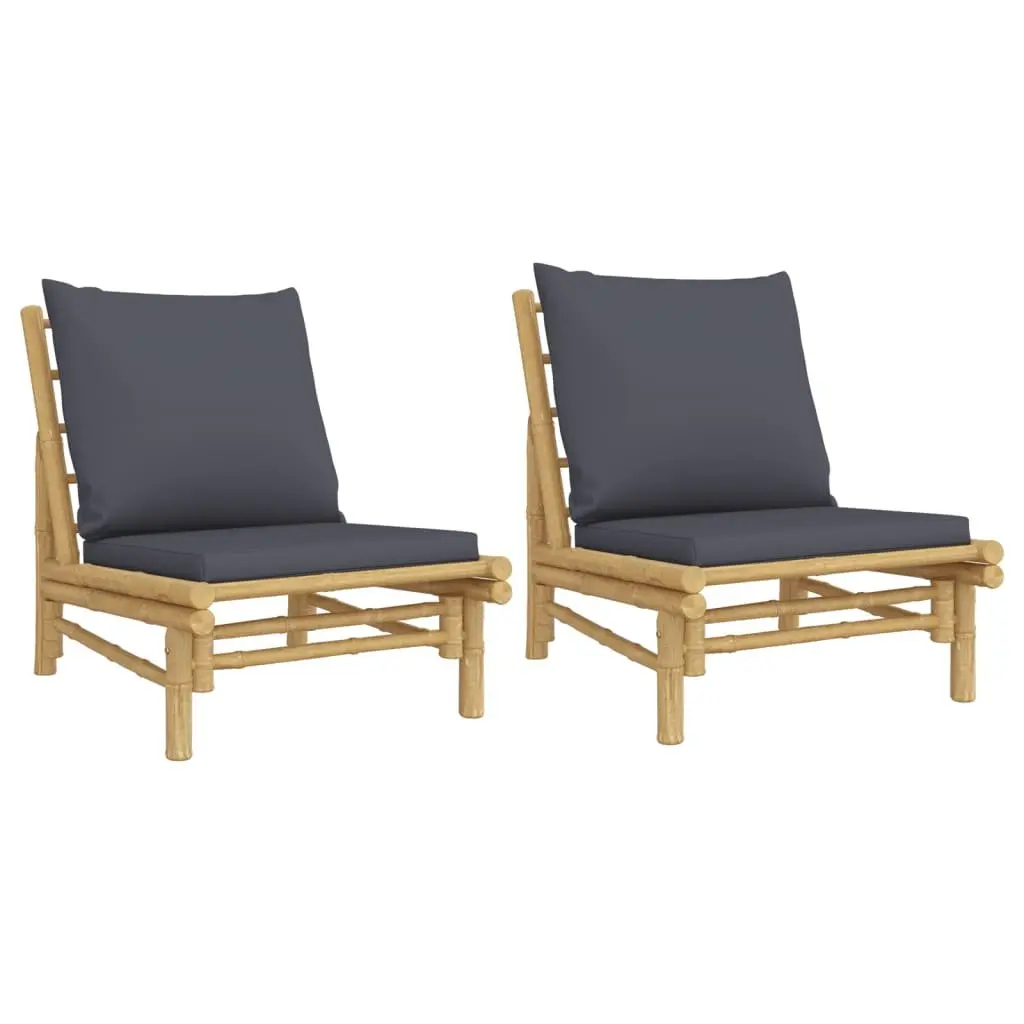 Outdoor Garden Chairs Set 2 pcs Grey Cushions Bamboo Patio Seating