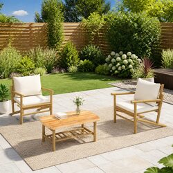 Outdoor Garden Chairs 2-Piece Set Bamboo Construction Backrest Cream Cushions
