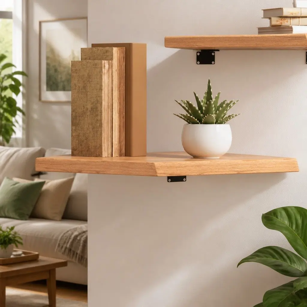 Wall Shelf 40 x 60 cm Solid Oak Rustic Light Brown Handmade Live Edge Storage Display