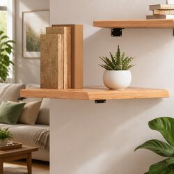 Wall Shelf Light Brown Rustic Oak Solid Wood Storage Floating Ledge Display