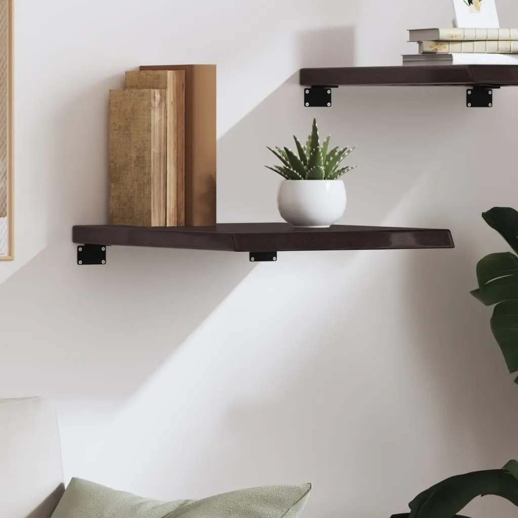 Wall Shelf 40 x 60 cm Dark Brown Solid Oak Wood Rustic Floating Shelving Unit