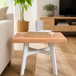 Solid Oak Wood Table Top Light Brown Live Edge 40x40cm Treated Tabletop