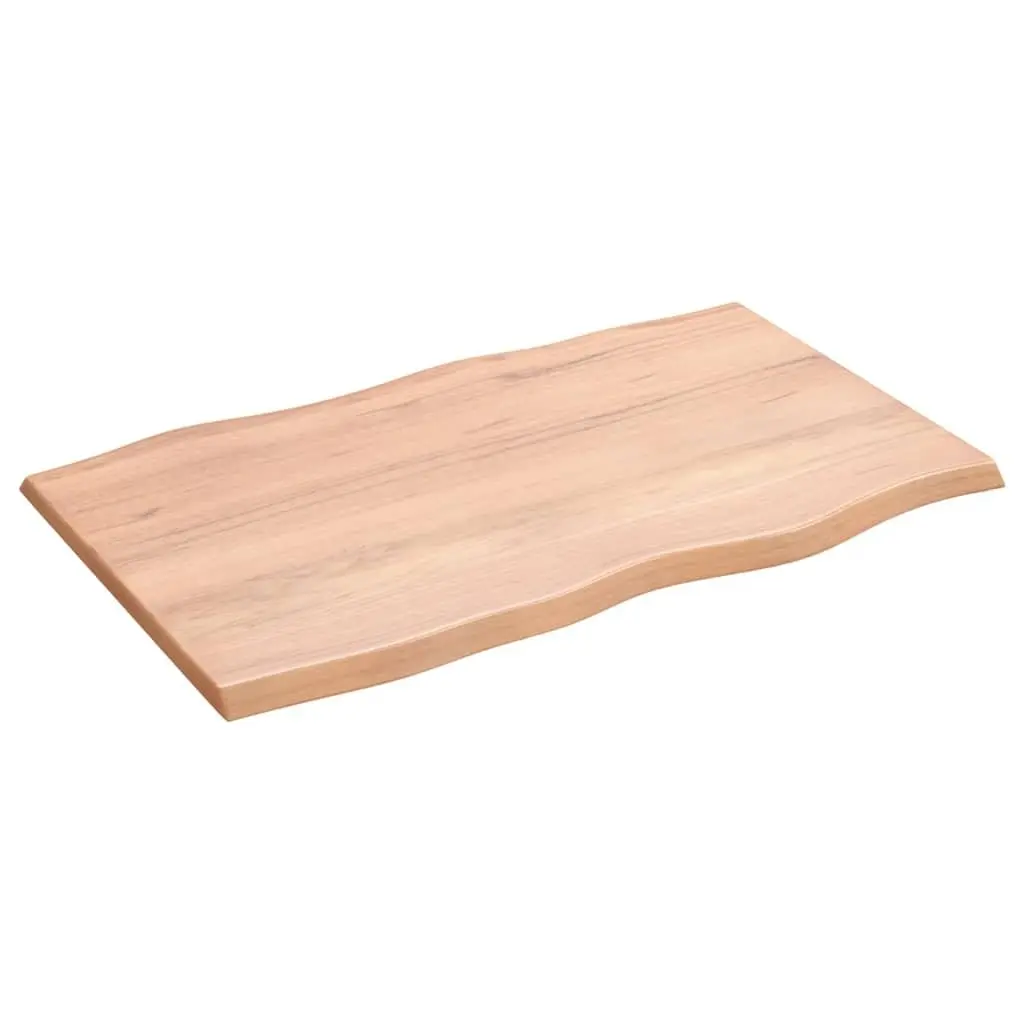 Solid Oak Wood Table Top 80x50x2 cm Live Edge Brown Varnished Surface