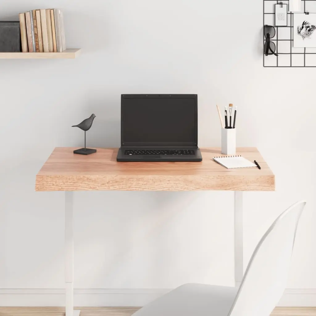 Solid Oak Wood Table Top 80x50cm Live Edge Handcrafted Varnished Surface